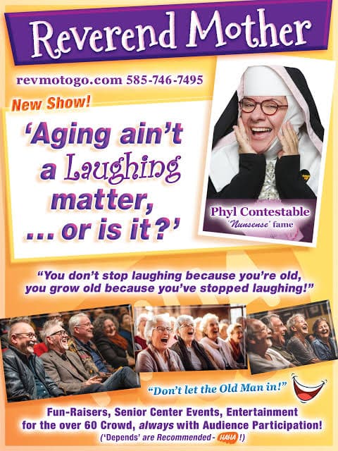 Poster for the Reverend Mother's show “Aging ain't a Laughing matter, … or is it?”